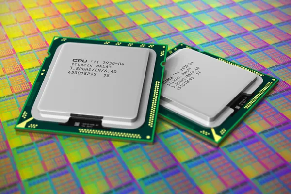 CPU modernas en placa de silicio con núcleos de procesador —  Fotos de Stock
