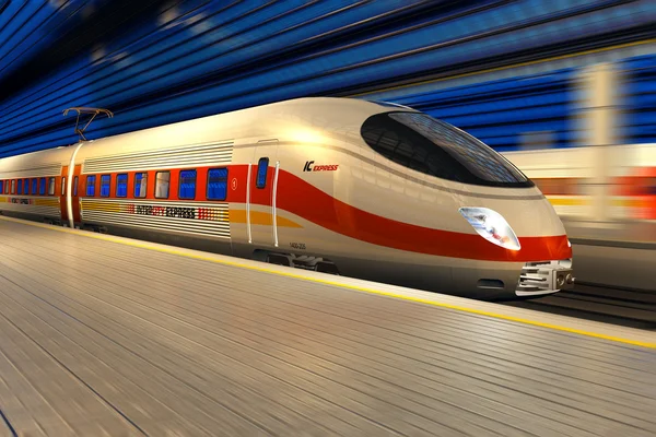 Moderno trem de alta velocidade na estação ferroviária à noite — Fotografia de Stock