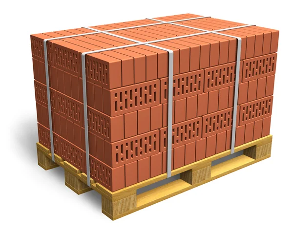 Stacked bricks on wooden shipping pallet — Stock Photo, Image