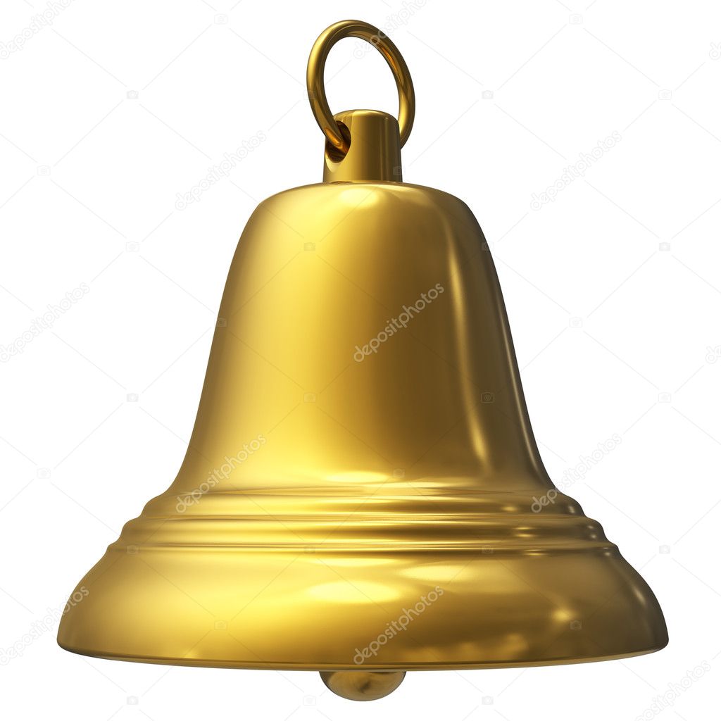 Golden Christmas bell isolated on white