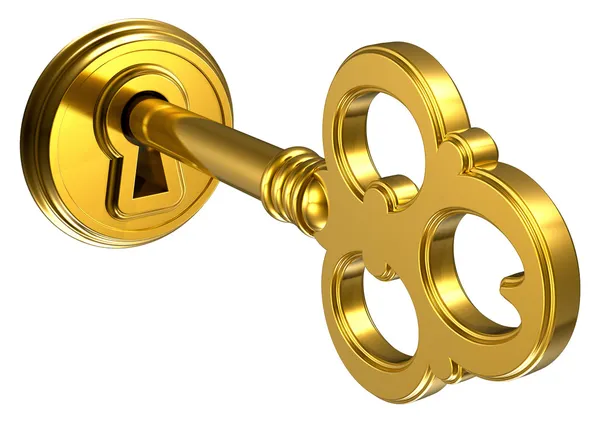 Gouden sleutel in het sleutelgat — Stockfoto