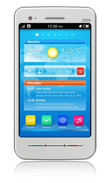 Smartphone touchscreen branco — Fotografia de Stock