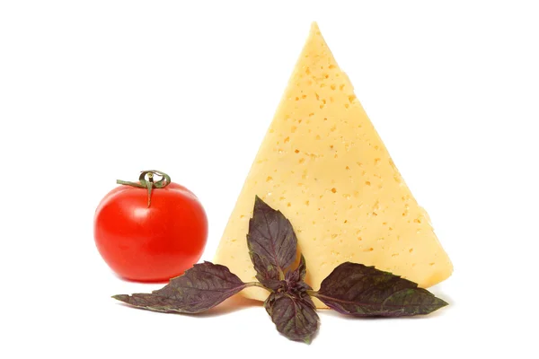 Cheese, tomato and basil — Stock Photo, Image