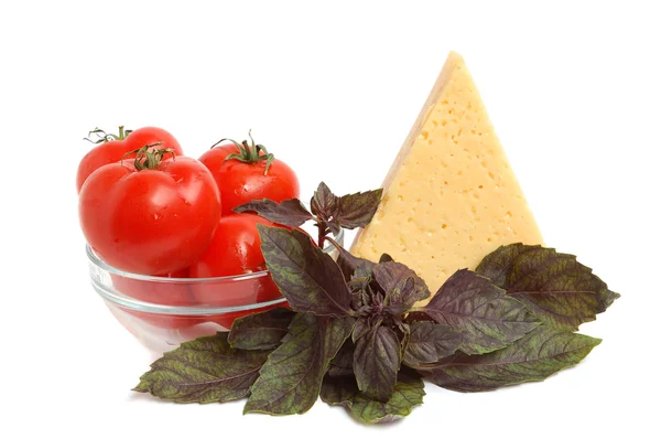 Ost, tomat och basilika — Stockfoto