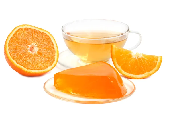 Orange jelly and tea — Stock Photo, Image