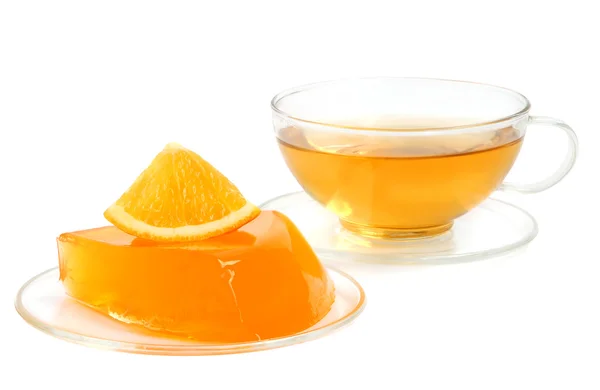 オレンジ ゼリーと紅茶 — ストック写真