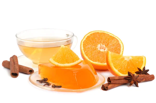 橙色果冻和茶 — 图库照片