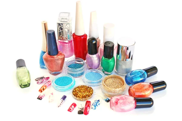 Nail polishes and glitters — Stock Photo, Image