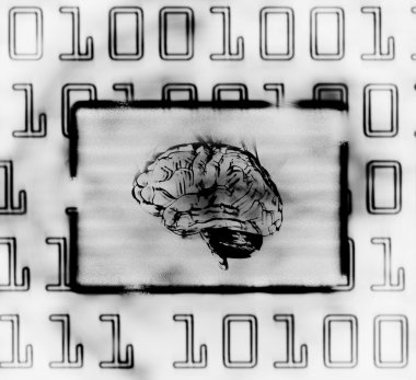 Brain and binary code clipart