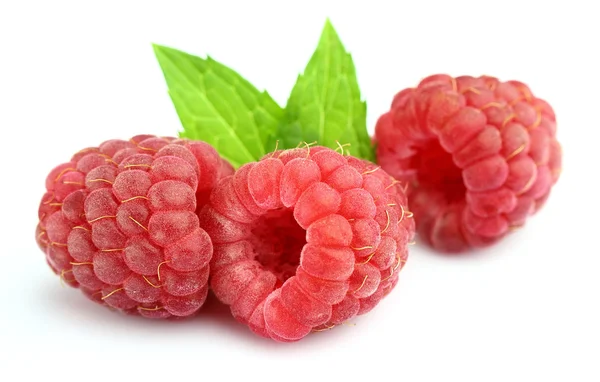Juicy raspberry with leaves of mint — Stock Photo, Image