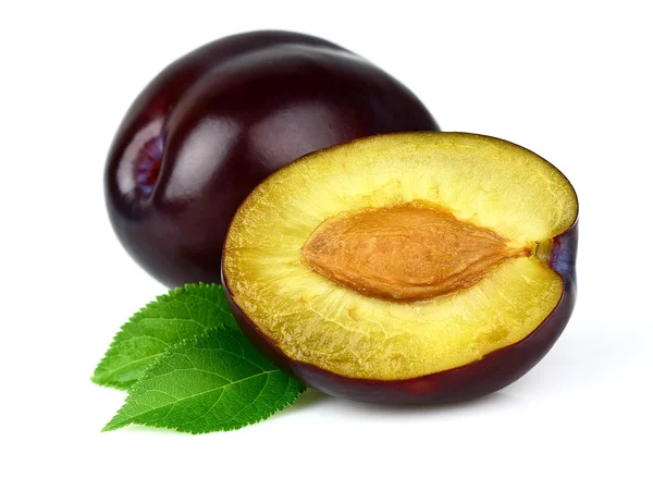 Ripe plum with leaves — Stock Photo, Image