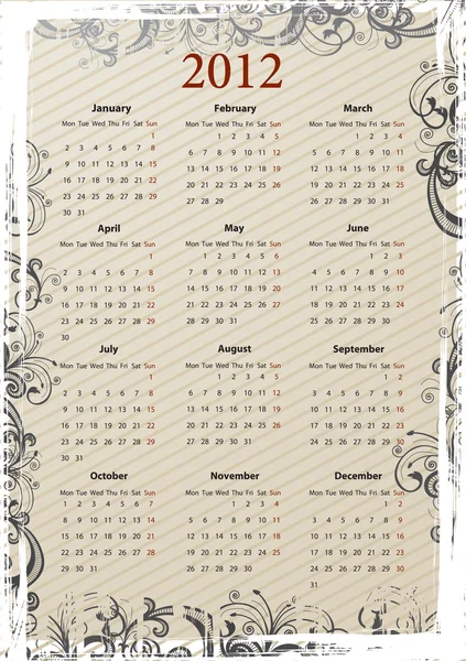 ヨーロッパ ベクトル汚れたカレンダー 2012 — ストックベクタ