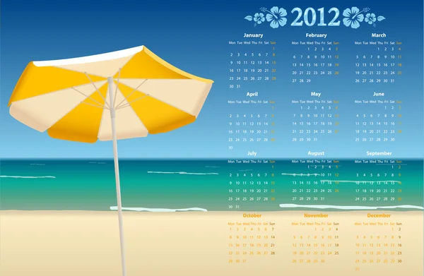 Векторный календарь 2012 с тропическим пляжем — стоковый вектор