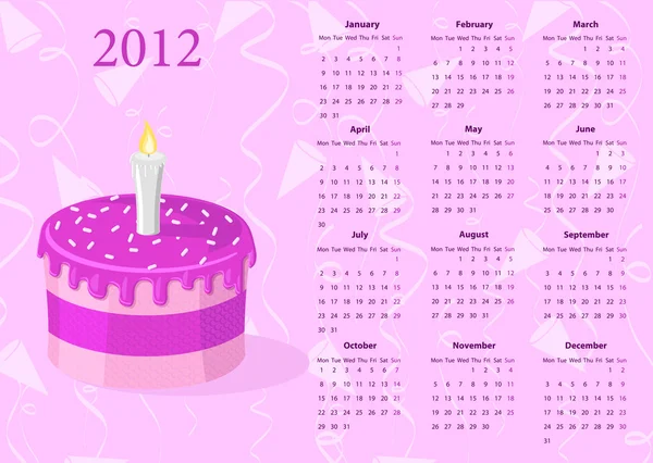 Calendario vettoriale europeo 2012 con torta — Vettoriale Stock