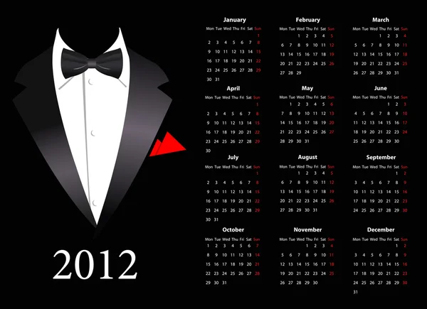 Vector calendario europeo 2012 con traje elegante — Vector de stock