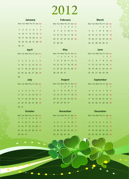 2012 年日历的圣帕特里克的矢量插图 — 图库矢量图片