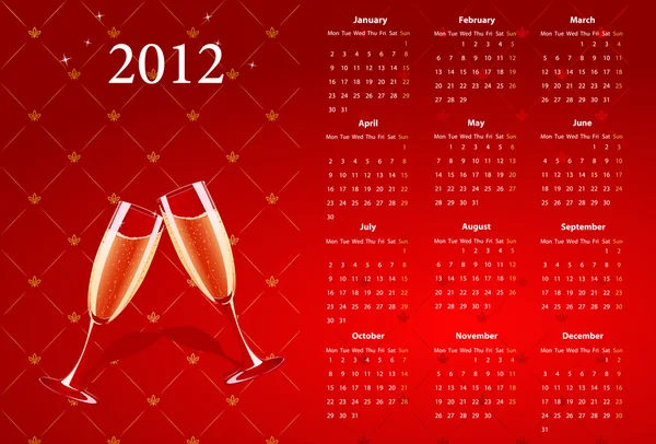 Διανυσματικά κόκκινα ημερολόγιο 2012 με σαμπάνια — Διανυσματικό Αρχείο