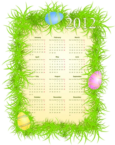 复活节的日历 2012 年矢量插画 — 图库矢量图片