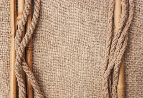 Frame made of ropes and bamboo with a canvas of burlap