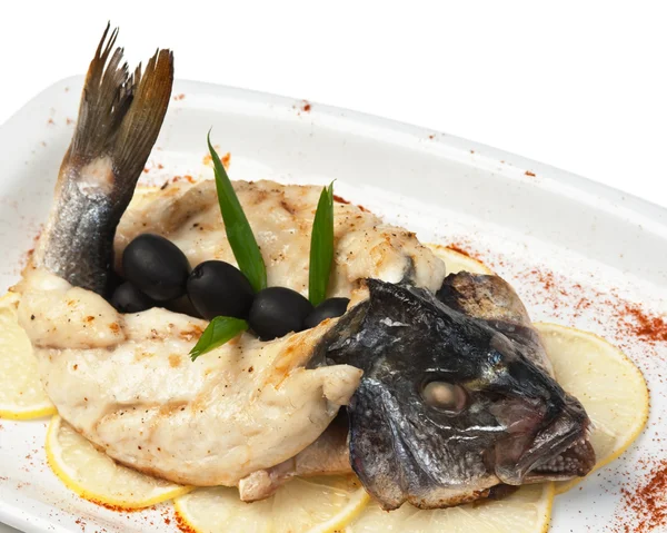 Fish baked in pastry with olives — Stock Image Fish baked in pastry with olives Stock Picture