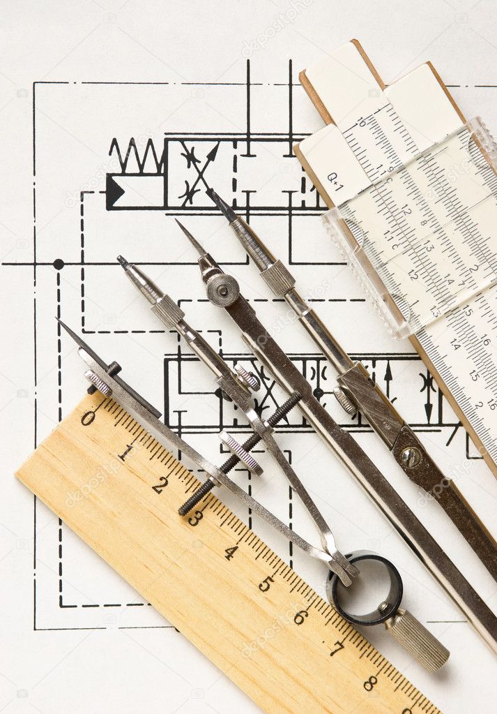 Engineering tools on technical drawing — Stock Photo © Observer #6447883