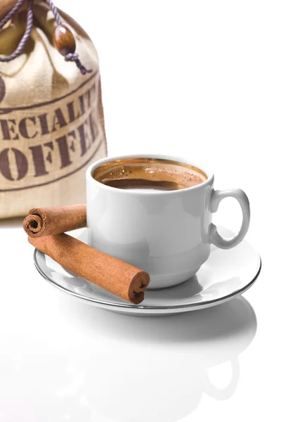 Φλιτζάνι καφέ και το σάκο — Φωτογραφία Αρχείου