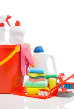 Big set of cleaning items with copyspace clipart