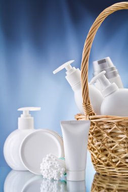 Copy space image of white care items on blue background clipart