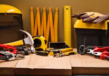 Composition of working tools clipart