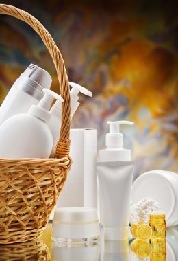 Composition of skincare items clipart