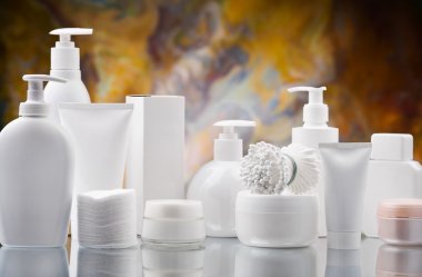 Composition of white skincare items clipart