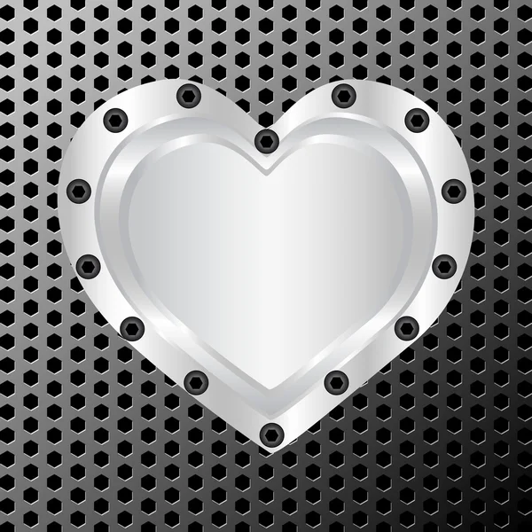 Векторная иллюстрация серебряного сердца на металлическом фоне — стоковый вектор