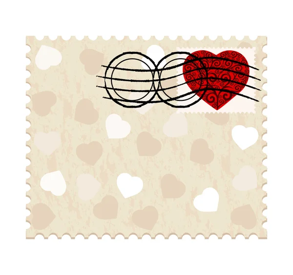 Vektor-Illustration einer Valentin-Briefmarke mit Herzen — Stockvektor