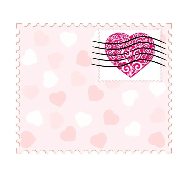 Vector illustration of a valentine stamp with hearts — Stock Vector