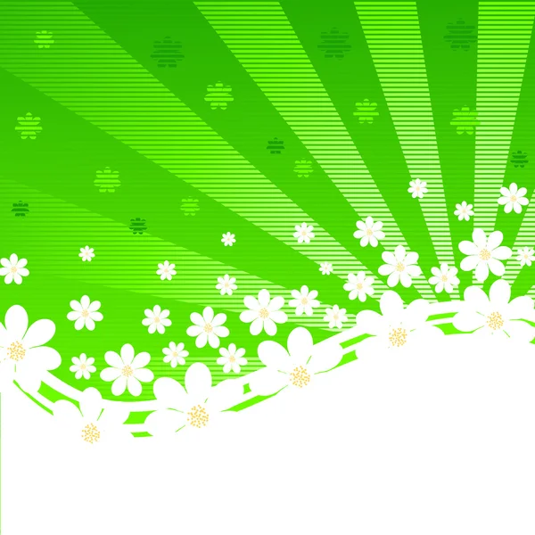 Illustrazione vettoriale di uno sfondo a strisce verdi con margherite a — Vettoriale Stock