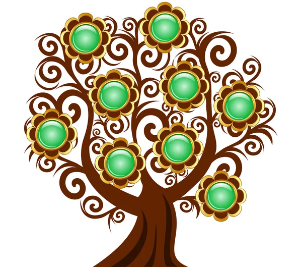 Ilustração vetorial de uma árvore de cachos com botões de flores isolados em ba branca — Vetor de Stock