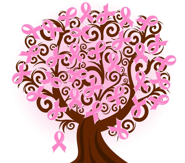 Vektoros illusztráció egy mell-rák rózsaszín szalag fa — Stock Vector