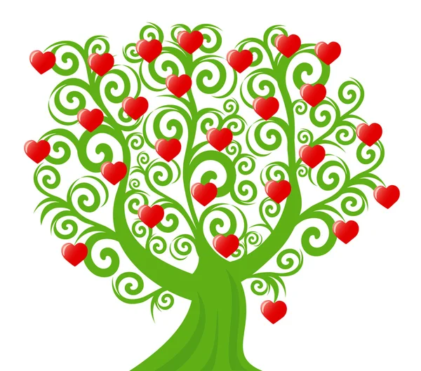 Árbol rizado con los corazones — Archivo Imágenes Vectoriales