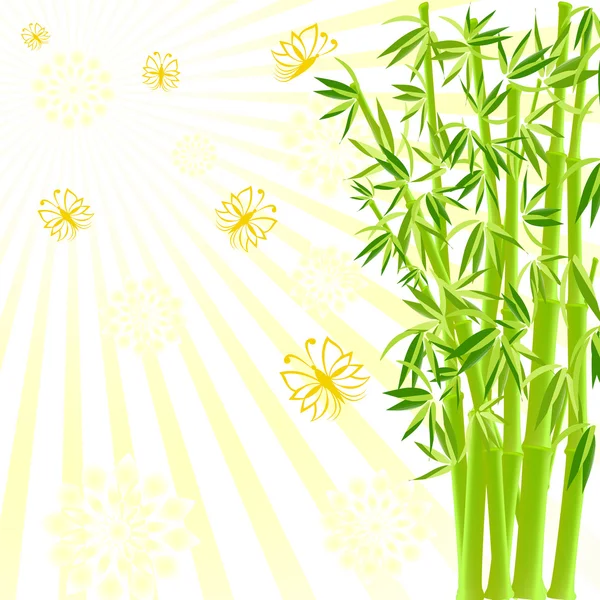 Vektorové ilustrace bambus s motýly na slunečné pozadí — Stockový vektor