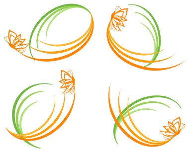 Vector illustration of a set of a green waves with orange butter clipart