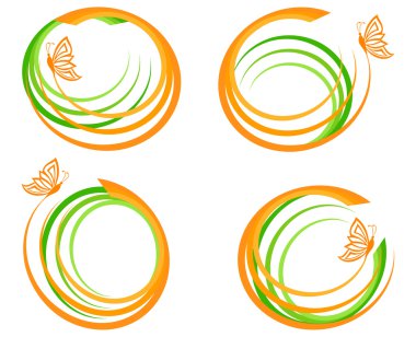 Vector illustration of a set of a green waves with orange butter clipart