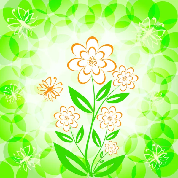 Ilustración vectorial de un ramo de flores con mariposa — Vector de stock