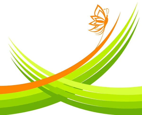 Illustration vectorielle d'une vague verte avec papillon — Image vectorielle