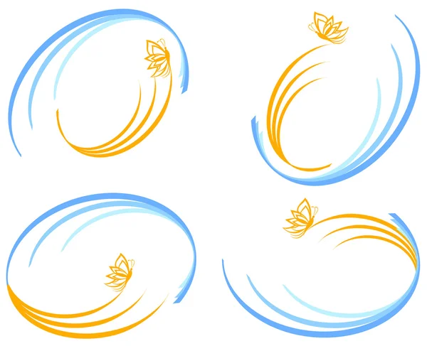 Εικονογράφηση φορέας ενός συνόλου μπλε κύματα με πορτοκαλί πεταλούδα — Διανυσματικό Αρχείο