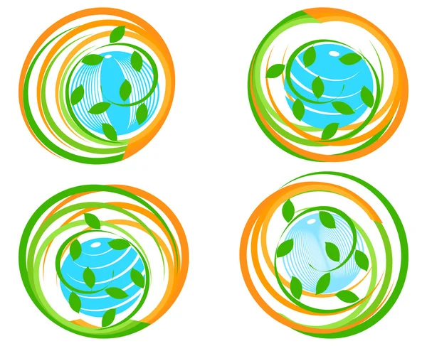Ilustração vetorial de um grupo de ícones verdes com o planeta. Pode b — Vetor de Stock