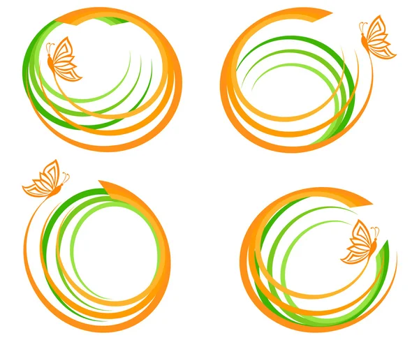 Vector illustration of a set of a green waves with orange butter — Stock Vector