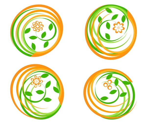 Ilustração vetorial de grupo de uns ícones verdes com flor. Pode b — Vetor de Stock