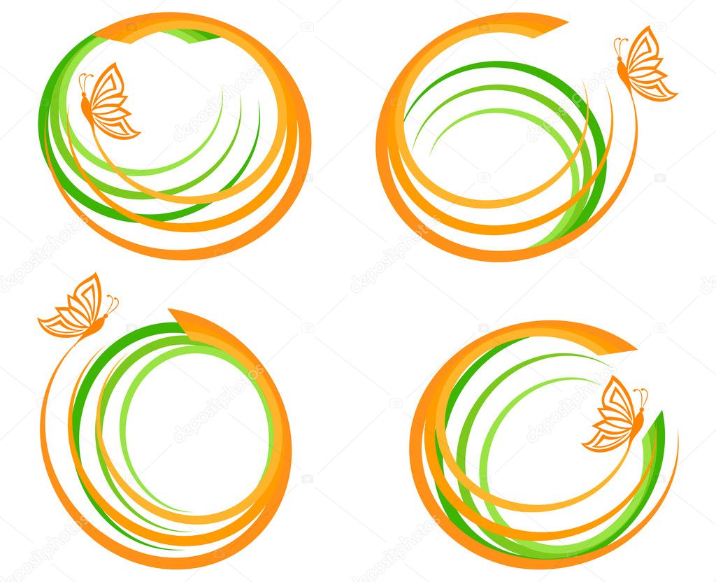 Vector illustration of a set of a green waves with orange butter