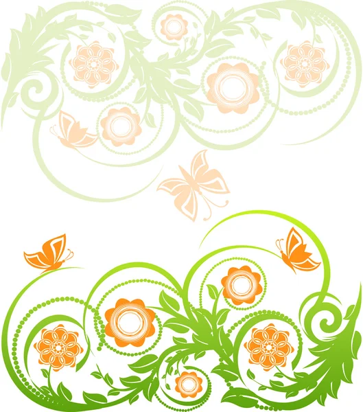 Ilustração vetorial de um fundo floral com borboletas. — Vetor de Stock