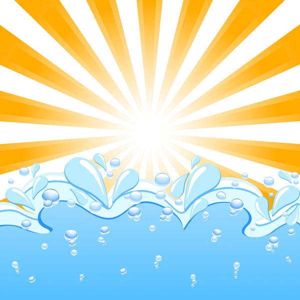 Vector illustration of a sun with the waves and water drops — Stock Vector
